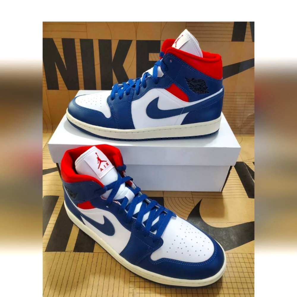 Size 7Y - Women's Nike Air Jordan 1 Retro Mid USA French Blue Gym Red W -7